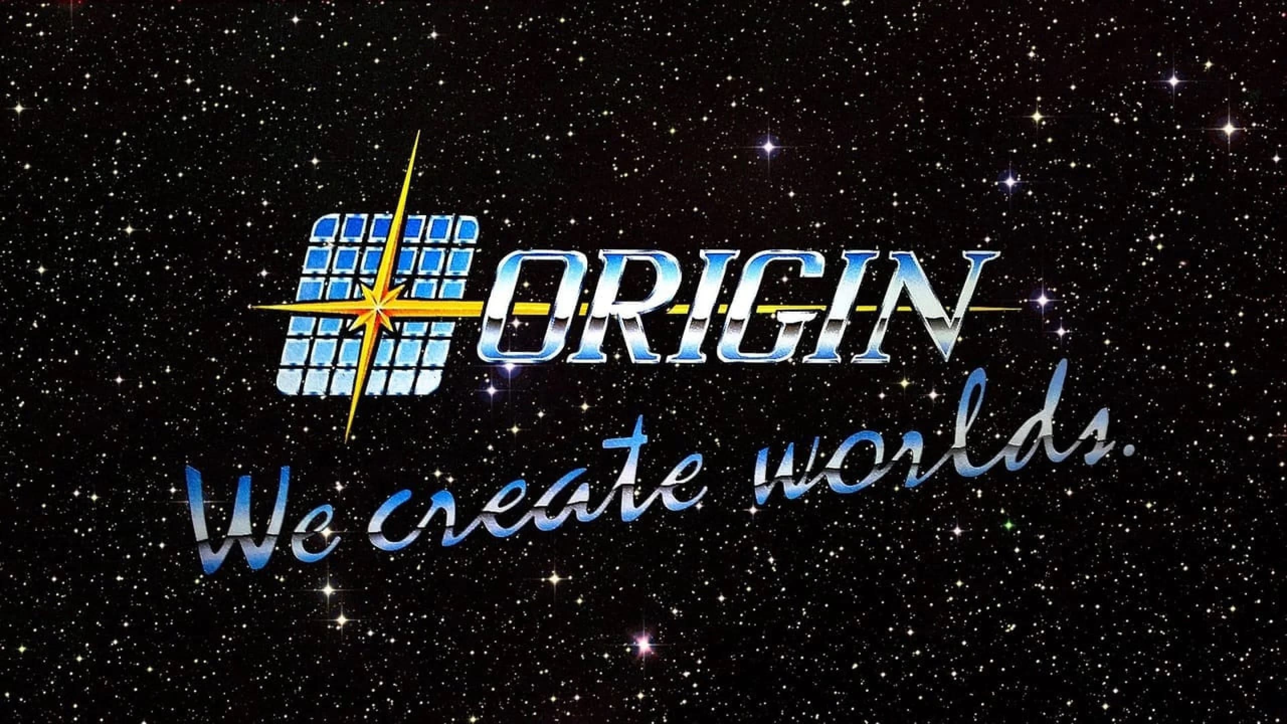 Origin Systems logo with tagline 'We create worlds' against a starfield background