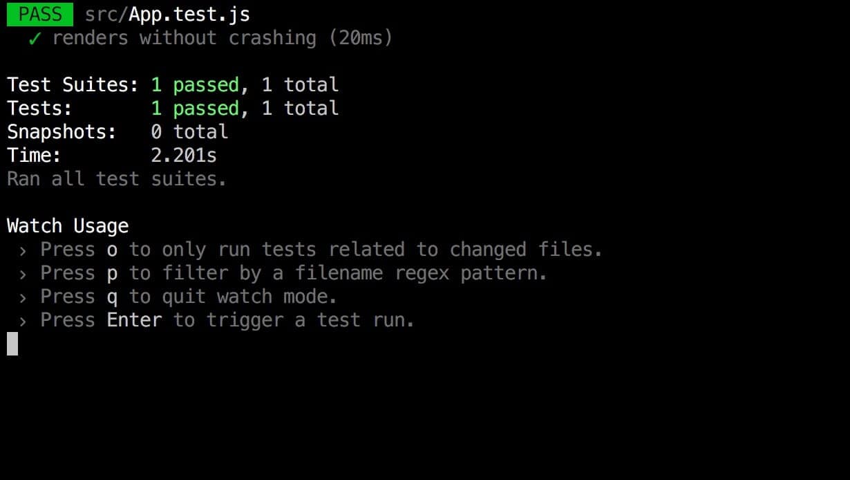 Screenshot passing Jest tests